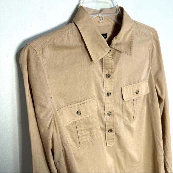 Talbots Popover Long Sleeve Blouse Tan Womens Small Neutral Minimalist Office - Picture 3 of 8